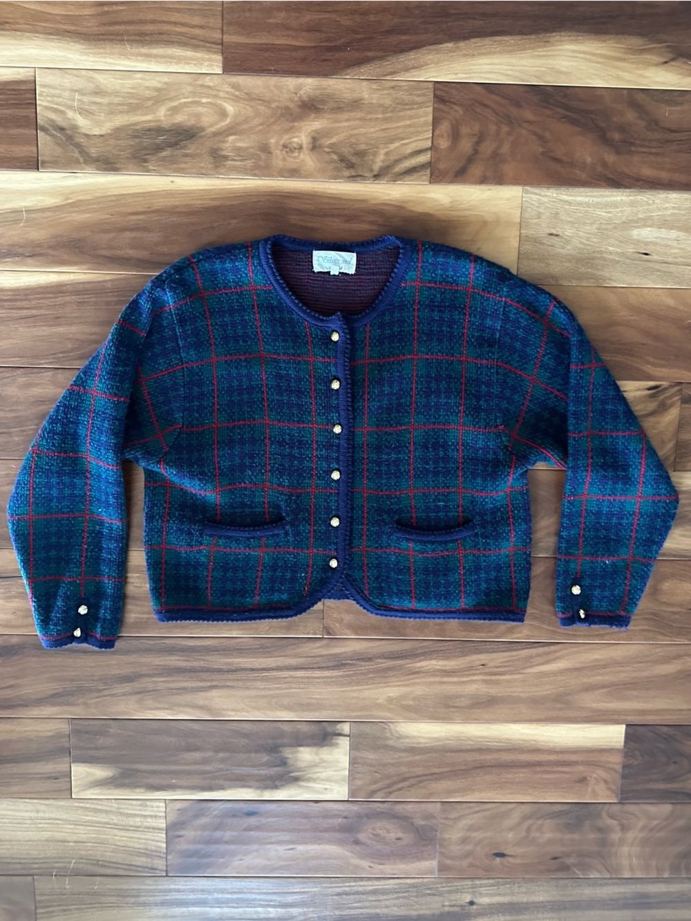 Silvercord Vintage Plaid Knit Cardigan size Petite Large